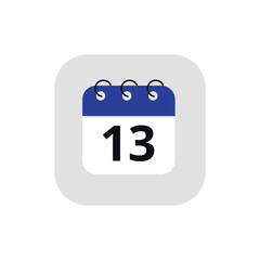 Simple calendar icon with specific day marked. Vector illustration of calendar icon with day 13 marked.