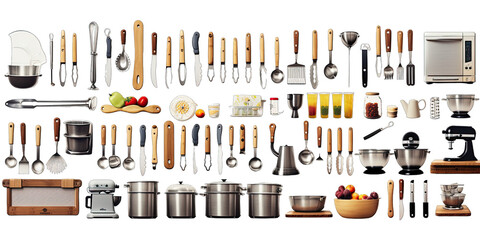 Collection Of Kitchen Set Tool Border On Transparent Background - obrazy, fototapety, plakaty