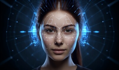 Face recognition technology, Scanning of the face of a young woman, Biometrics