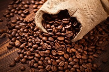 Fototapeta premium coffee beans in a burlap sack