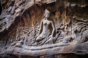 Fototapeta premium close-up of centuries-old natural carvings inside a cliff cave