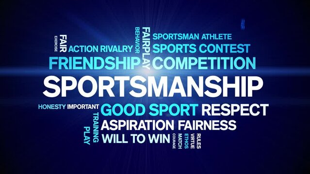 Sportsmanship animated tag word cloud;text design animation kinetic typography seamless loop.