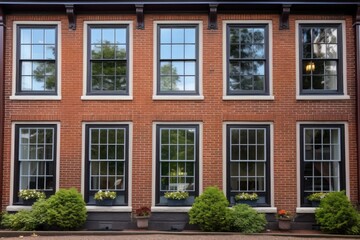 Fototapeta na wymiar symmetry of windows in a colonial brick house