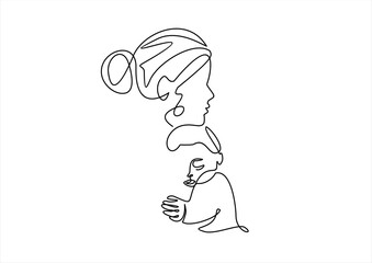 Happy Mother day card. Continuous one line drawing. Woman hold her baby. Vector illustration