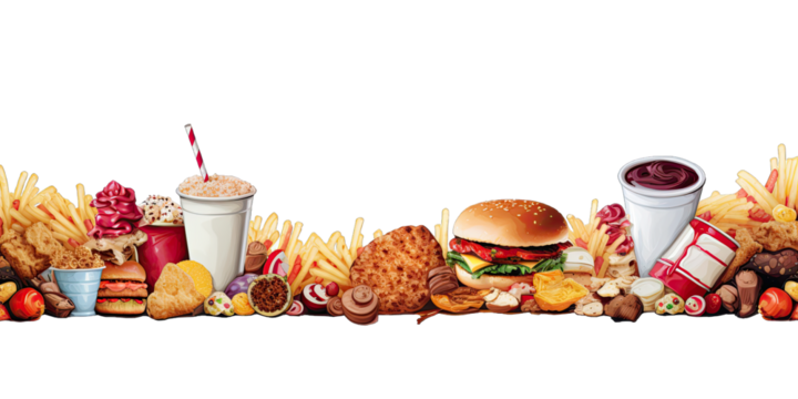 Collection Of Different Junk Food Border On Transparent Background