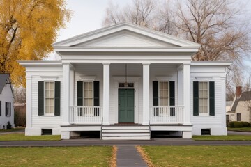 greek revival structure with fluted pilasters and simple pediment - obrazy, fototapety, plakaty