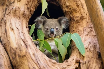 Foto op Plexiglas koala bear sitting among eucalyptus leaves © altitudevisual