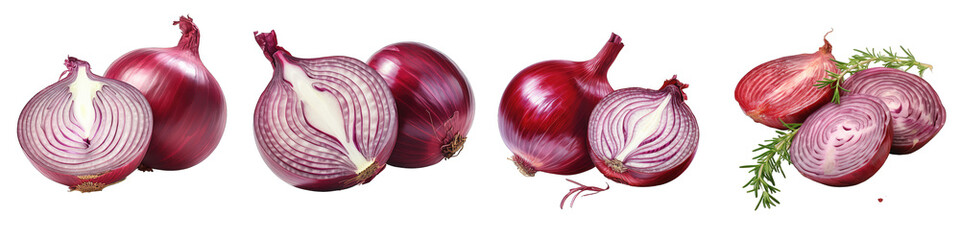 Red onion cut in half  Hyperrealistic Highly Detailed Isolated On Transparent Background Png File