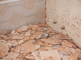bathroom demolition rubble
