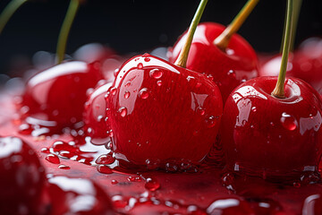 Close-up of maraschino cherries. Generative AI - obrazy, fototapety, plakaty