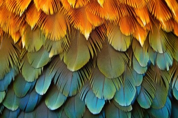 an up-close shot of bird feathers - obrazy, fototapety, plakaty