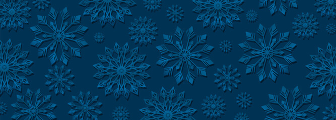 Fototapeta na wymiar Dark Blue New Year and Christmas card, background, poster, banner with unusual snowflakes.