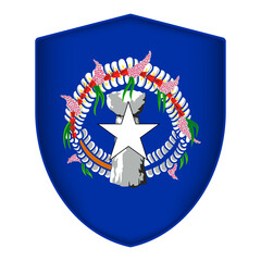 Northern Mariana Islands flag in shield shape. Vector illustration.