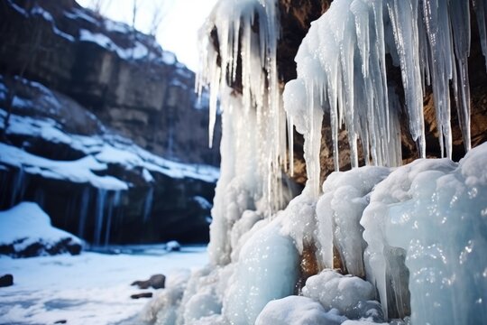 ice pick on a frozen waterfall