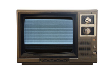 Old TV with noise on the screen isolated on a white background. Retro technology concept.