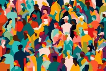 Foto op Canvas Seamless pattern of diverse people and cultures, colorful abstract faces and silhouettes, bright colors and background art, multi-ethnic community and social group illustration. © Valentin