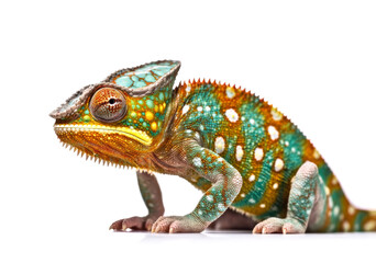 Colorful chameleon isolated on white background. 