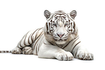 White tiger isolated on white background with clipping path. Animal portrait.