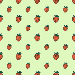 Seamless strawberry pattern. Summer background with pink berries