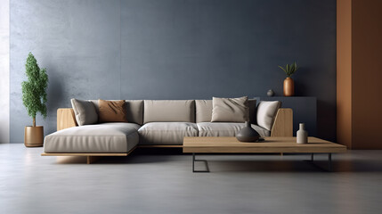 Modern living room interior design and mock up decor and brick pattern. Generative Ai
