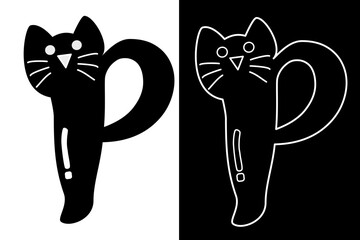 letter P and cat alphabet vector design for icon, symbol or logo. P initial logo. suitable for pet shop logo