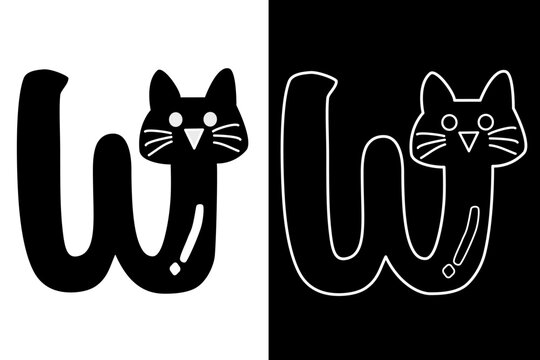 letter W and cat alphabet vector design for icon, symbol or logo. W initial logo. suitable for pet shop logo