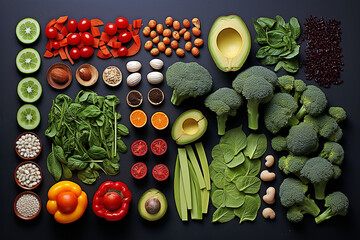 Lebensmittel
 knolling. Gesunde natürliche Bio-Lebensmittel. Frisches Gemüse. 
 knolling...
