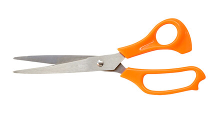 Single yellow or orange scissors isolated on white background with clipping path in png file format