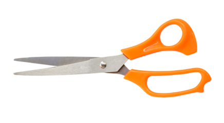 Single yellow or orange scissors isolated on white background with clipping path in png file format