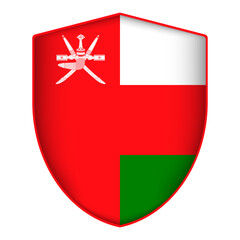 Oman flag in shield shape. Vector illustration.