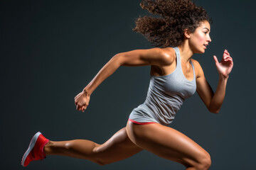 Obraz premium Sportswoman running and doing strength training in a studio