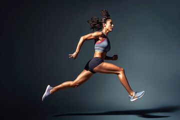 Sportswoman running and doing strength training in a studio