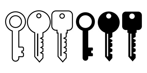 outline silhouette keys icon set isolated on white background
