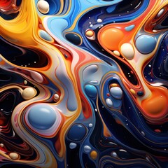 Vivid colors swirl together forming a dynamic and flowing abstract liquid artwork