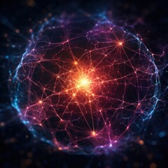 Fototapeta premium Digital illustration of complex network nodes with luminous connections representing connectivity and data