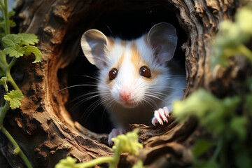 a mouse in a tree hole