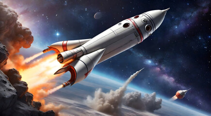Big rocket flying through space