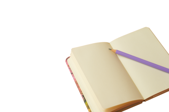beautiful open book stamped in white to write a message on a transparent background