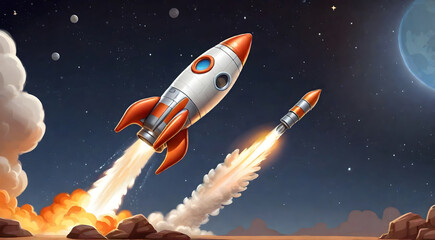 Cute rocket flying through space, ai generative