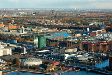 Aerial view of the skyline of the docklands of The Hague (Den Haag) in Holland