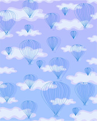 Seamless color hot air balloon pattern.Balloon seamless vector design.Beautiful vector seamless pattern with watercolor hand drawn retro vintage air balloons. Good for cards, packaging gifts paper.