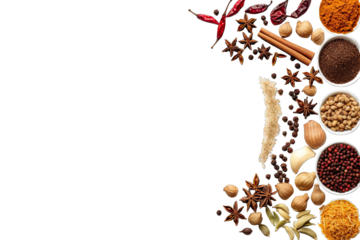 Collection Natural Dry Spices Border On Transparent Background