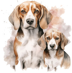 Dog watercolor clipart, mommy and baby illustration