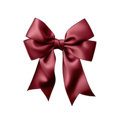 Burgundy silk ribbon and bow isolated on transparent background