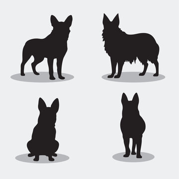 Dog Vector black silhouette and icon. Black flat color  elegant Dog animal vector and illustration.
