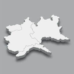 3d isometric map North-West Region of Italy,