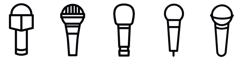 Set of microphone icon. Microphone speaker, microphone audio sound icons. Karaoke mic, the concept of voice, vocal. Podcast microphone, vector.