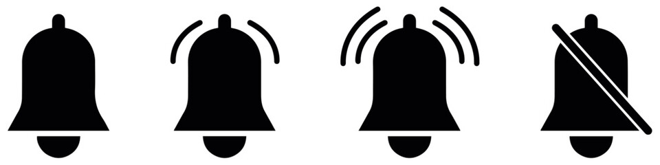 Set of notification bell icons. Notification bell for incoming message. New notification for social media reminder, alarm sign. Notification, call, message, bell icons for apps and websites. Vector.