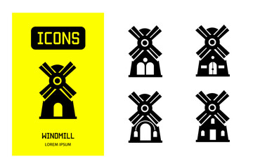 Set of flat line icons of windmill. Vector design for business and stock.