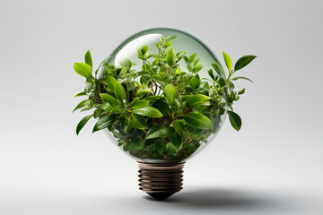 Eco light bulb gray blurred background, concept of renewable energy saving and environmental sustainability